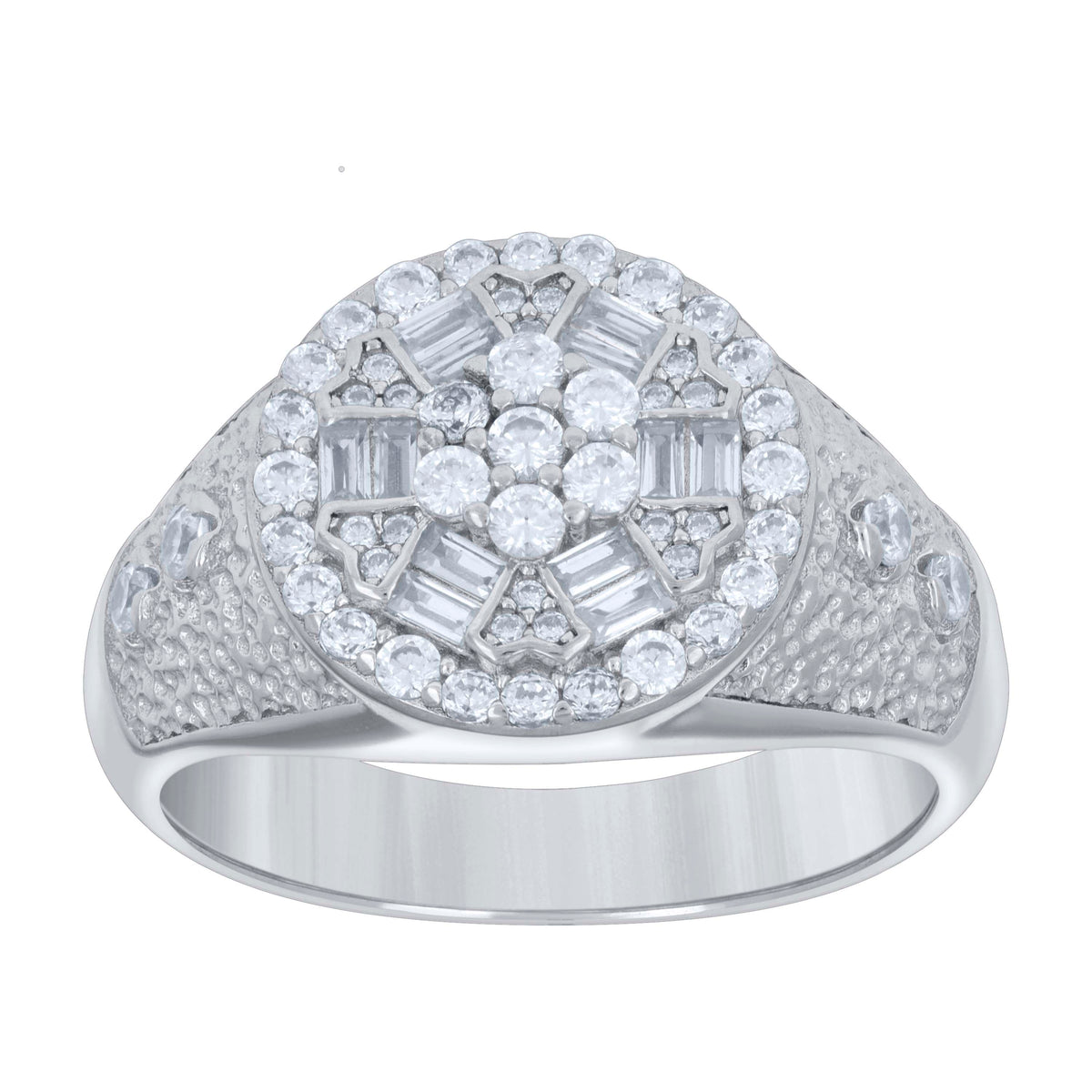 925 Sterling Silver Mens Baguette Round Cubic-Zirconia Fashion Ring Size 10
