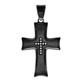 Stainless Steel Black-tone Mens Cubic-Zirconia Cross Religious Charm Pendant