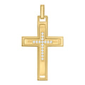 Stainless Steel Yellow-tone Mens Cubic-Zirconia Cross Religious Charm Pendant