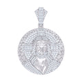 925 Sterling Silver Unisex Round Baguette Cubic-Zirconia Nuggets Jesus Religious Charm Pendant