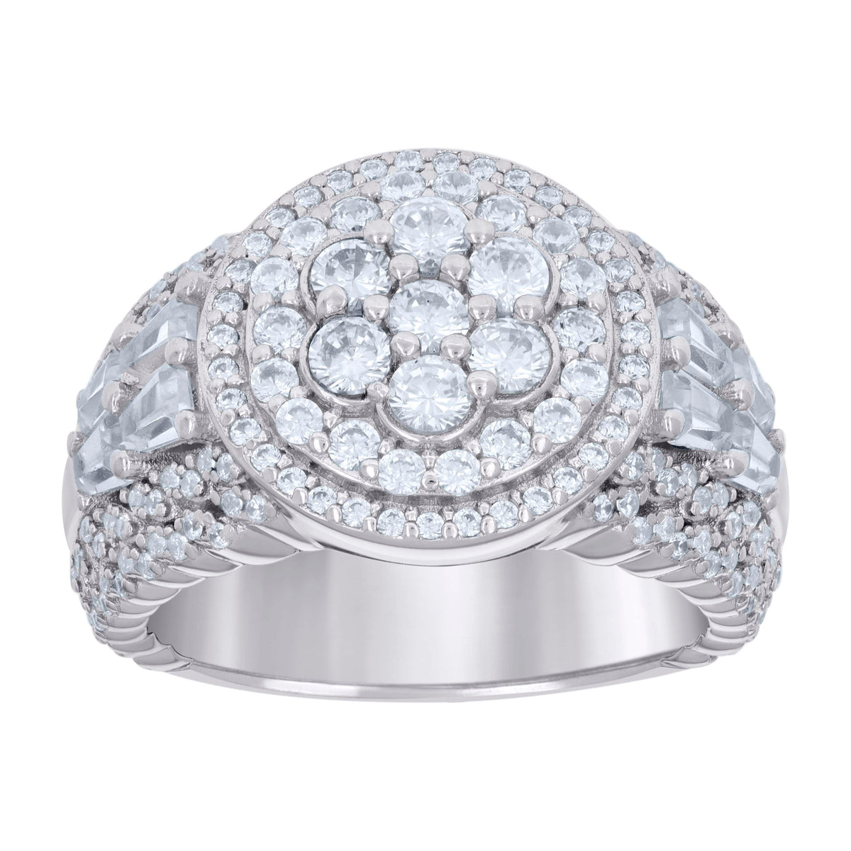 925 Sterling Silver Mens Baguette Round Cubic-Zirconia Fashion Ring