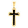 Stainless Steel Yellow Black-tone Mens Carbon Fiber Inlay Cross Religious Charm Pendant