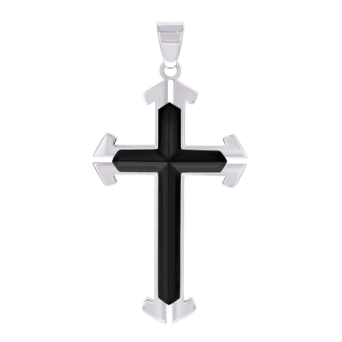 Stainless Steel Black-tone Mens Cross Religious Charm Pendant