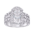 925 Sterling Silver Mens Cubic-Zirconia Nugget Jesus Religious Ring Size 8