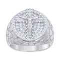 925 Sterling Silver Mens Baguette Round Cubic-Zirconia Nugget Crucifix Cross Religious Ring