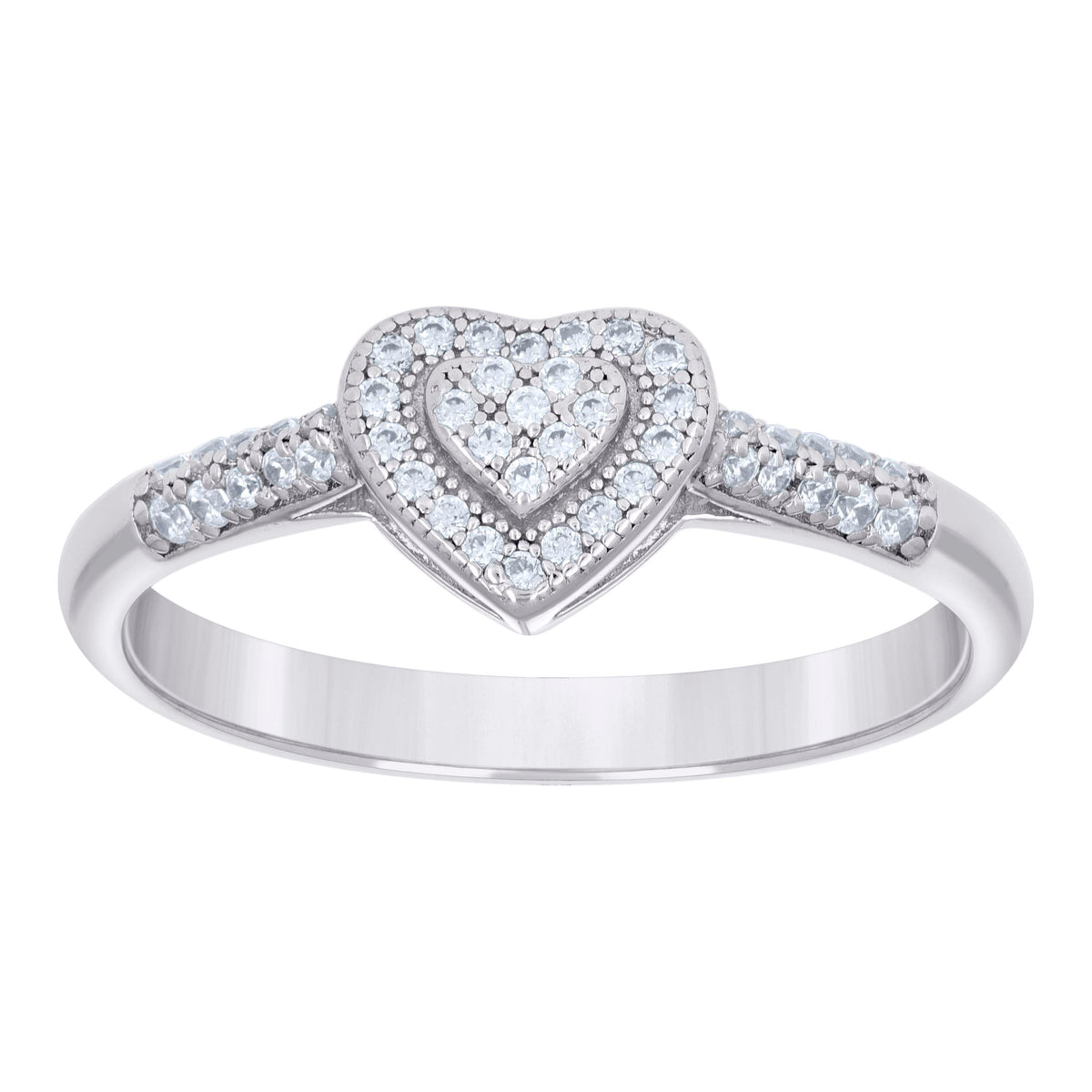 925 Sterling Silver Womens Cubic-Zirconia Love Heart Ring Size 5
