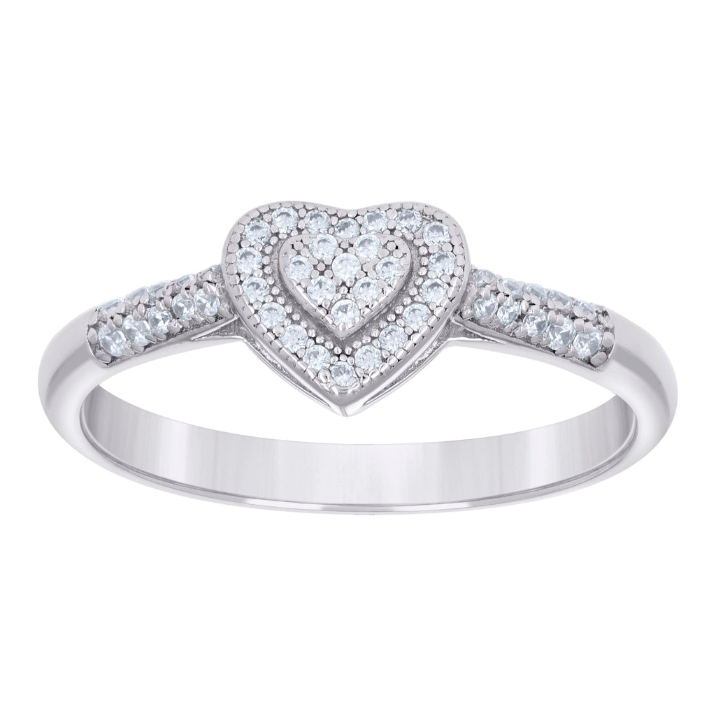 925 Sterling Silver Womens Cubic-Zirconia Love Heart Ring Size 10