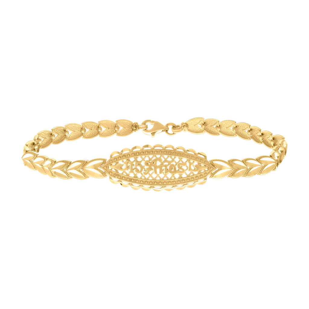 10K Yellow Gold Womens 15 Anos Quinceanera Charm Bracelet