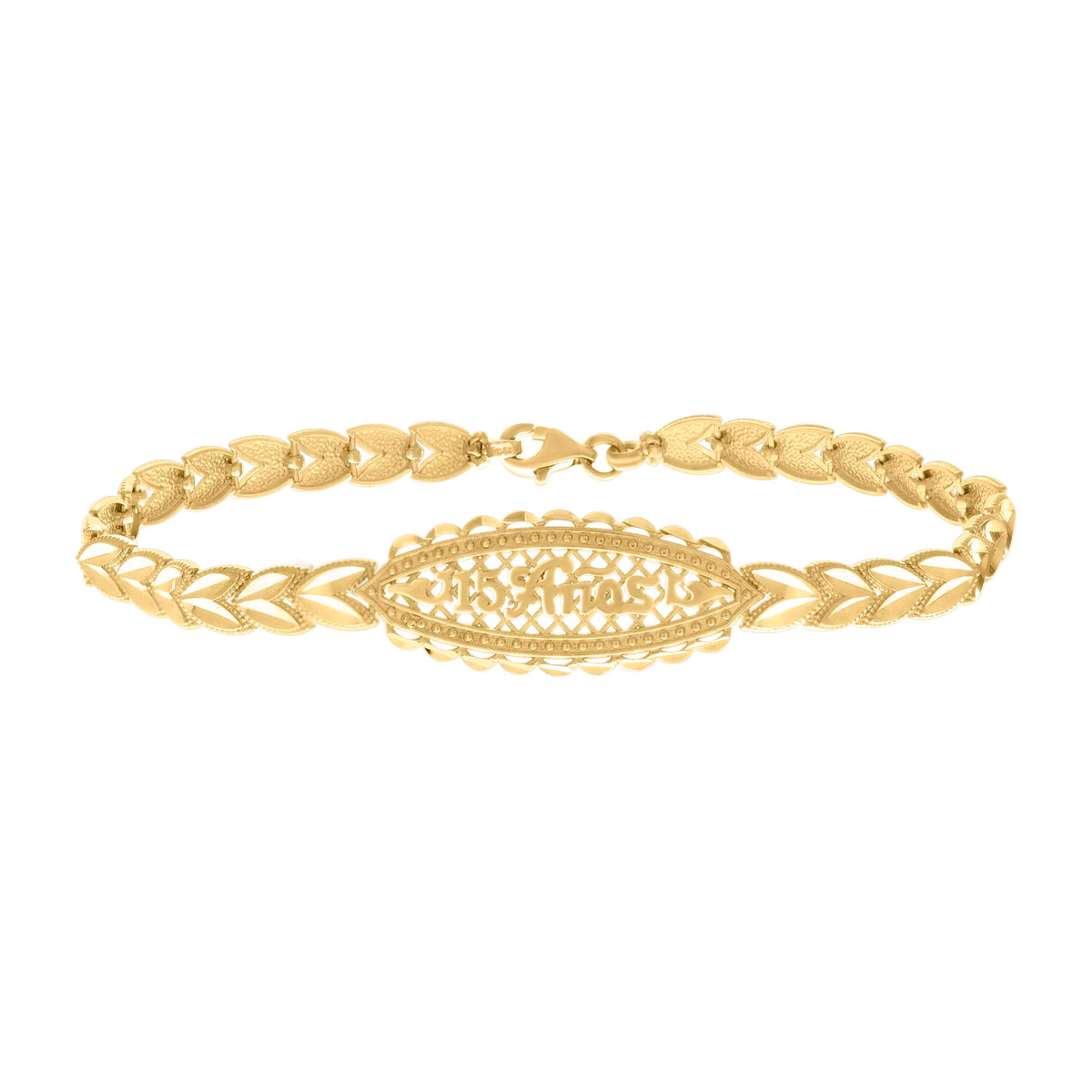 10K Yellow Gold Womens 15 Anos Quinceanera Charm Bracelet