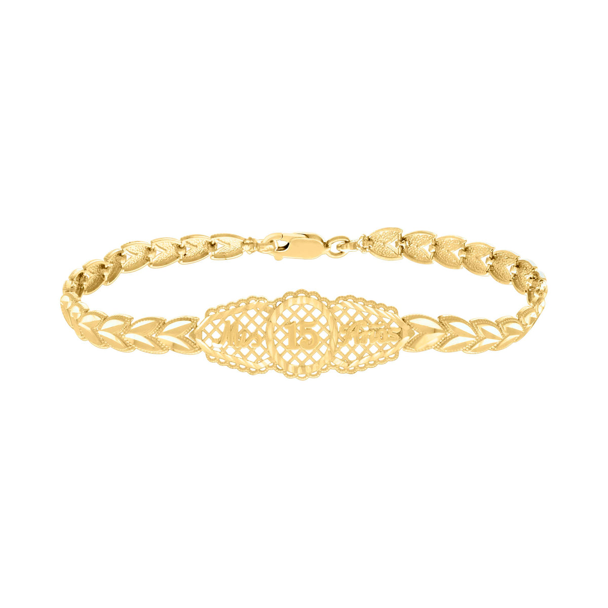 10K Yellow Gold Womens Mis 15 Anos Quinceanera Charm Bracelet
