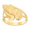 10K Yellow Gold Womens Praying Hands Symbol Religious Ring