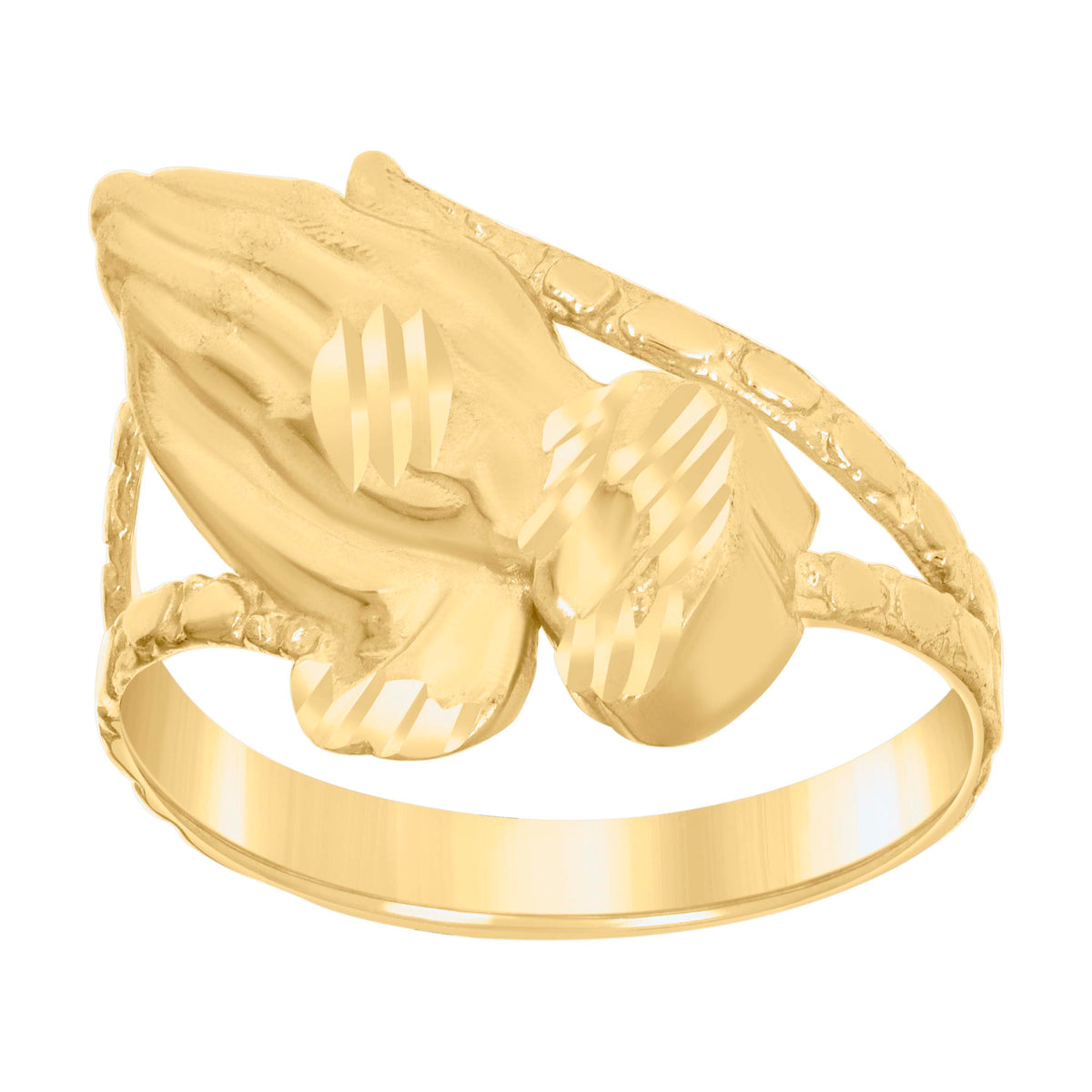 10K Yellow Gold Womens Praying Hands Symbol Religious Ring