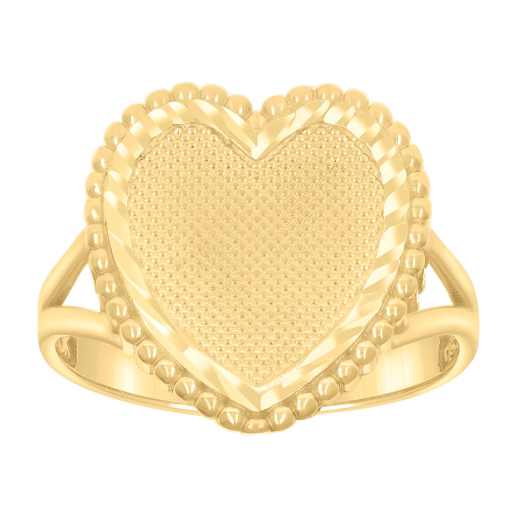 10K Yellow Gold Womens Diamond-Cut Heart Ring