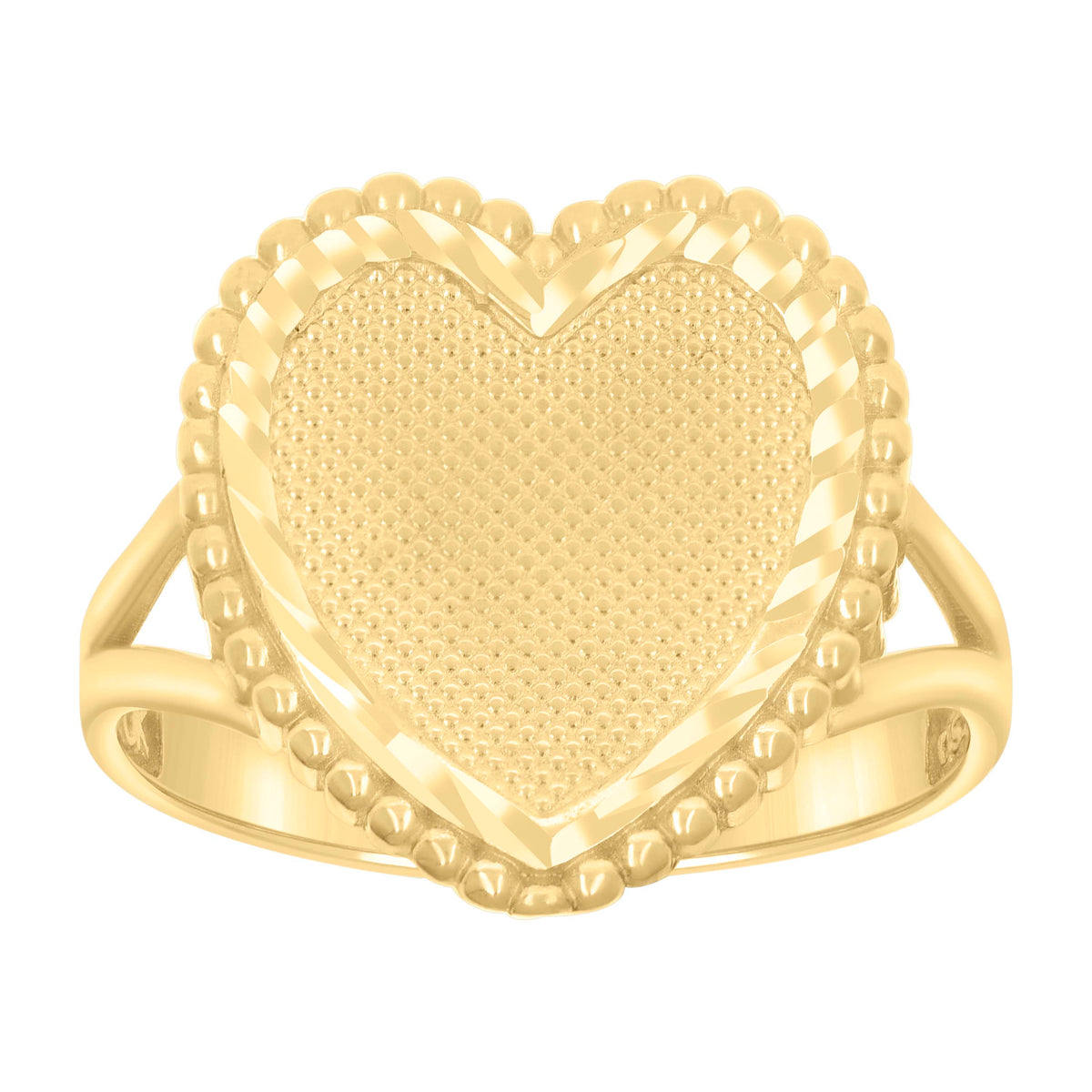10K Yellow Gold Womens Diamond-Cut Heart Ring