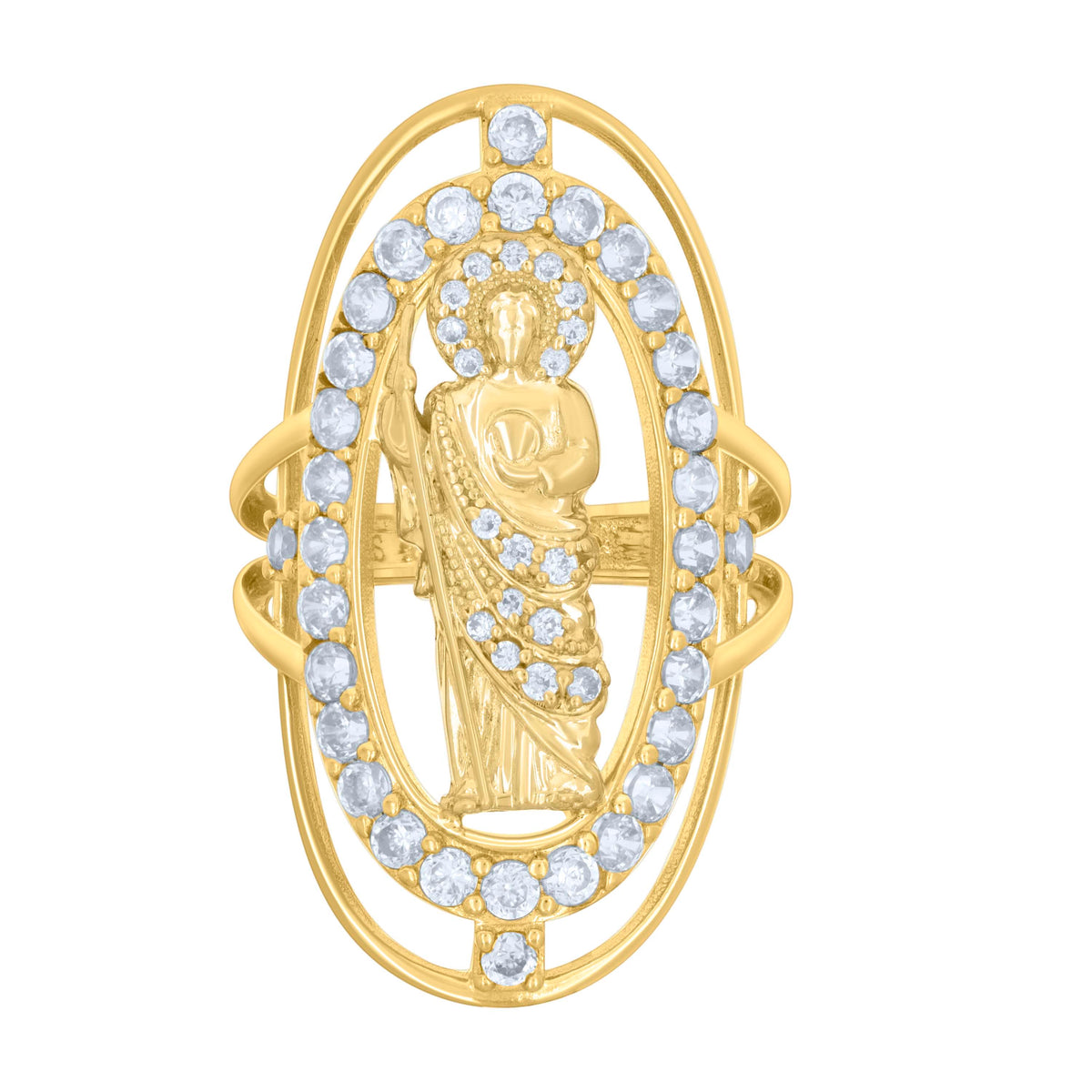 10K Yellow Gold Womens Cubic-Zirconia St. Jude Religious Ring