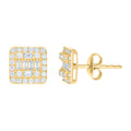 10K Yellow Gold Womens Baguette Round Cubic-Zirconia Square Stud Earrings