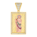 14K Two-tone Gold Mens Green/Pink White Cubic-Zirconia St. Jude Religious Charm Pendant