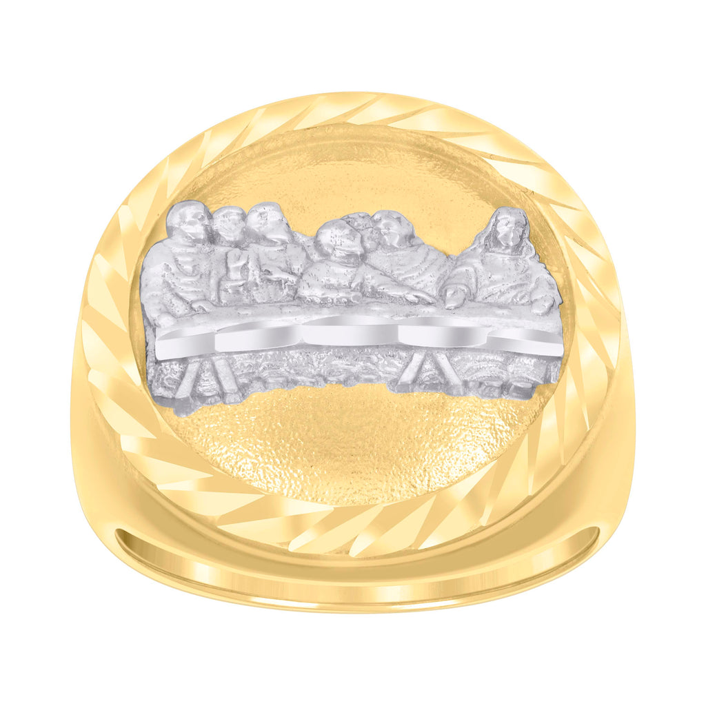 14K Two-tone Gold Mens Last Supper Religious Ring