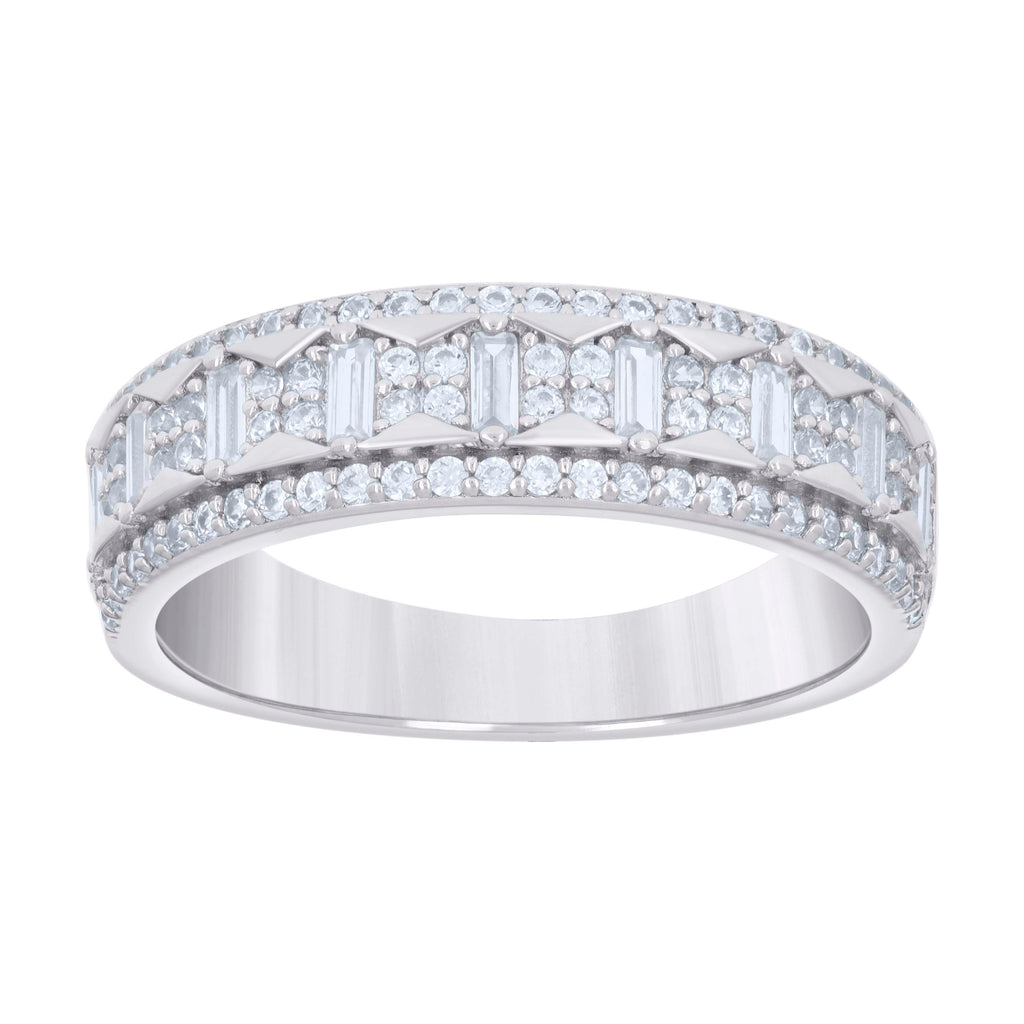 925 Sterling Silver Mens Baguette Round Cubic-Zirconia Fashion Wedding Band Ring Size 9
