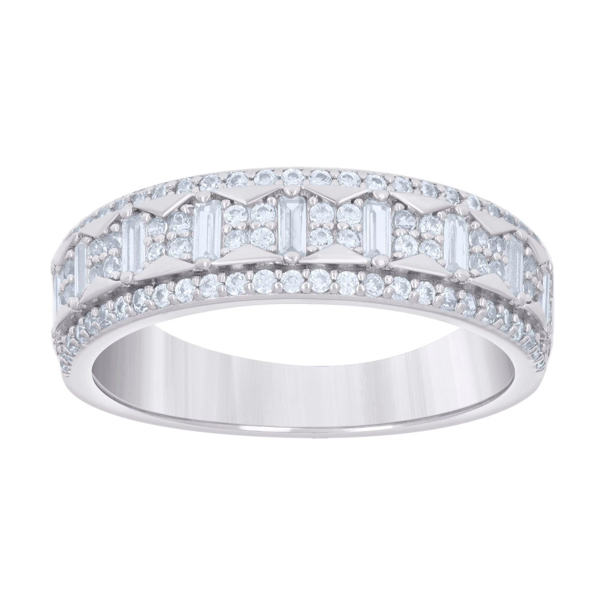 925 Sterling Silver Mens Baguette Round Cubic-Zirconia Fashion Wedding Band Ring Size 11