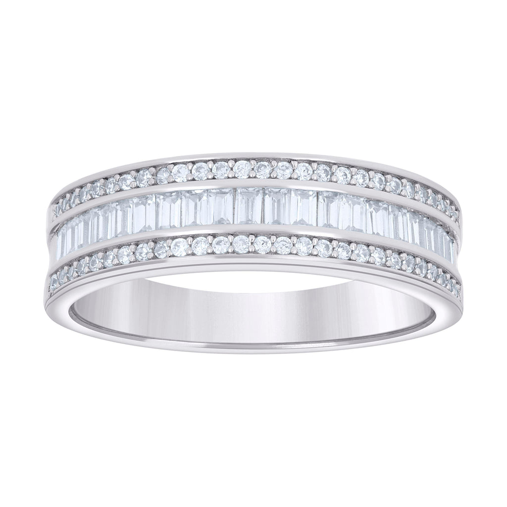 925 Sterling Silver Mens Baguette Round Cubic-Zirconia Fashion Wedding Band Ring Size 7