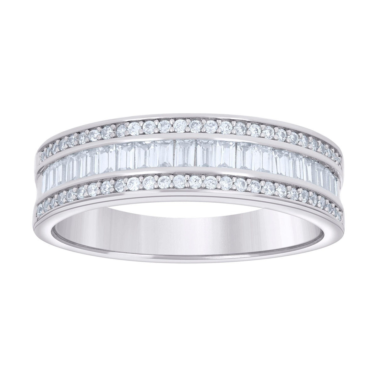 925 Sterling Silver Mens Baguette Round Cubic-Zirconia Fashion Wedding Band Ring Size 8