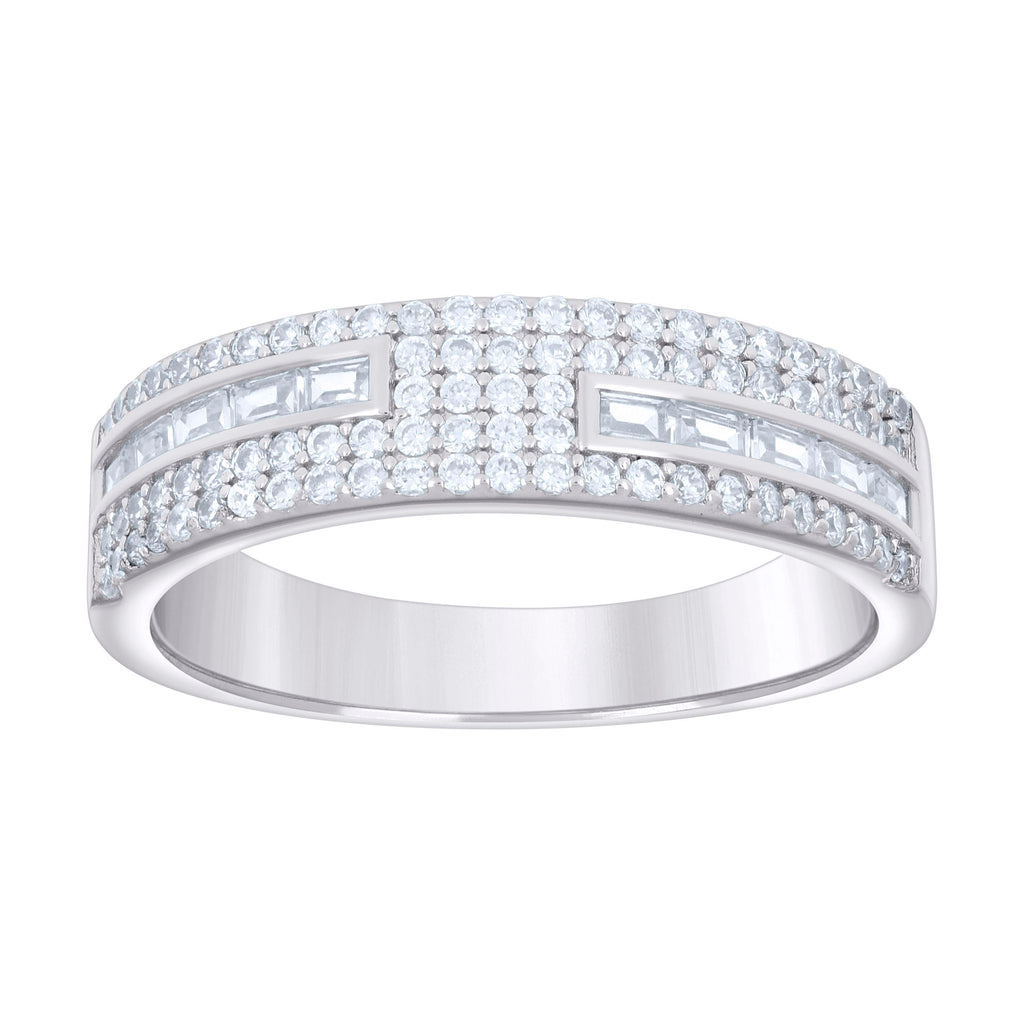 925 Sterling Silver Mens Baguette Round Cubic-Zirconia Fashion Wedding Band Ring Size 9