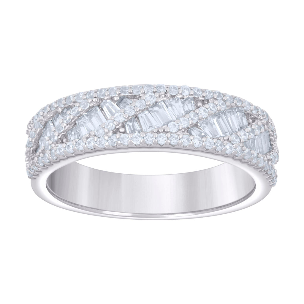 925 Sterling Silver Mens Baguette Round Cubic-Zirconia Fashion Wedding Band Ring Size 8