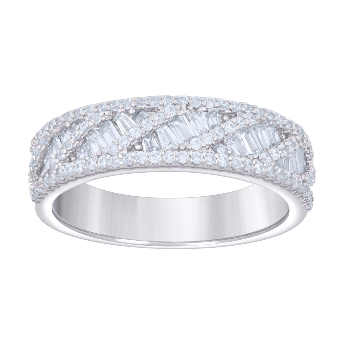 925 Sterling Silver Mens Baguette Round Cubic-Zirconia Fashion Wedding Band Ring