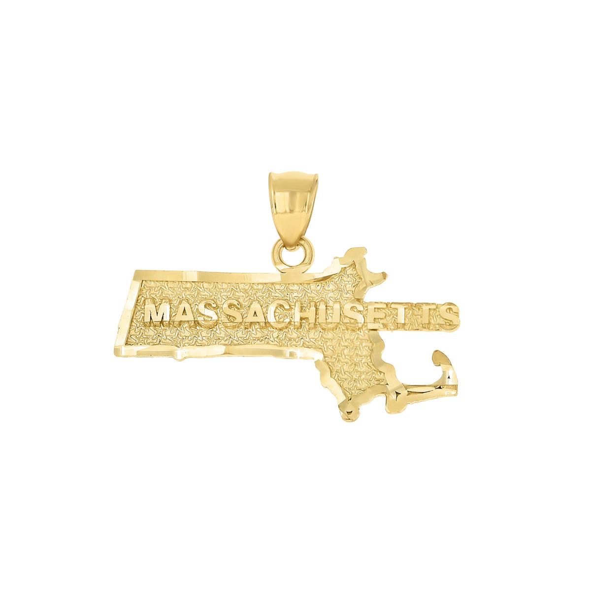 10K Yellow Gold Mens Textured Massachusetts State Map Charm Pendant