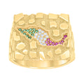 14K Yellow Gold Mens Green/Purple White Cubic-Zirconia Nugget Mexico Map Country Ring