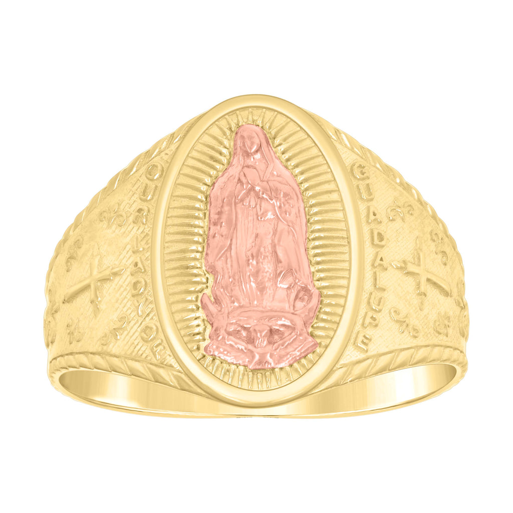 14K Two-tone Gold Mens Oval Guadalupe Religious Ring