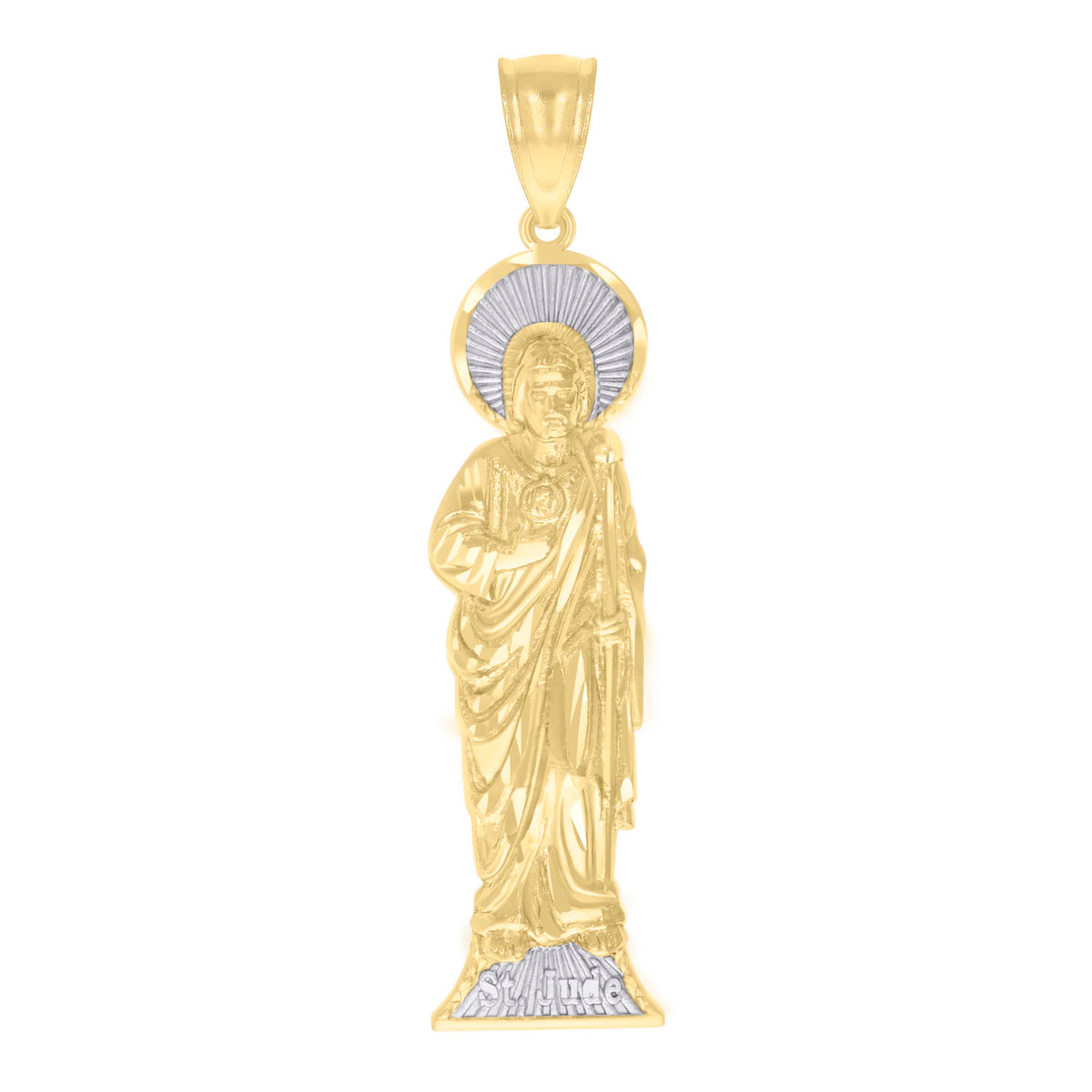 14K Two-tone Gold Mens St. Jude Religious Charm Pendant