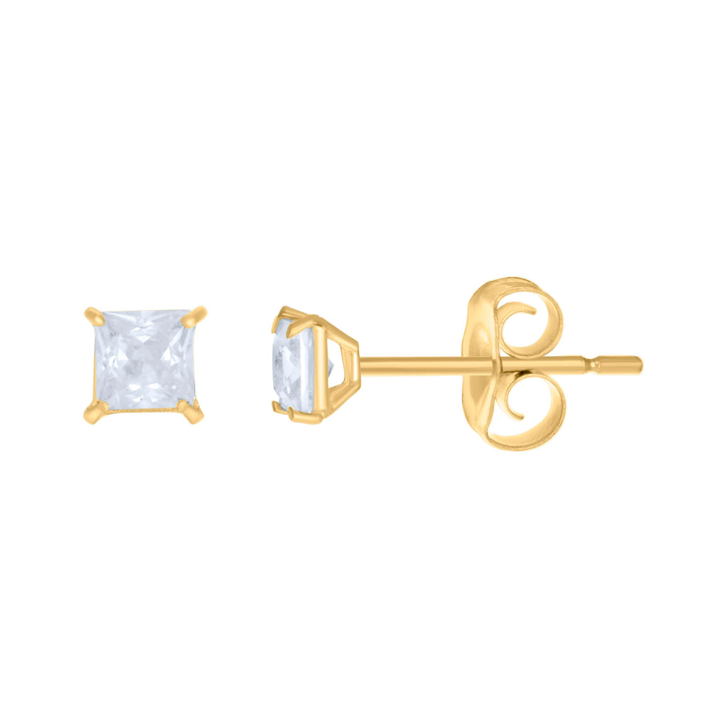 10K Yellow Gold Womens Princess Cut Cubic-Zirconia Square Stud Earrings