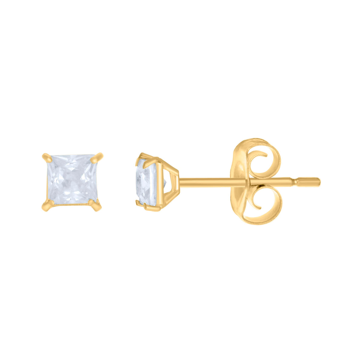 10K Yellow Gold Womens Princess Cut Cubic-Zirconia Square Stud Earrings