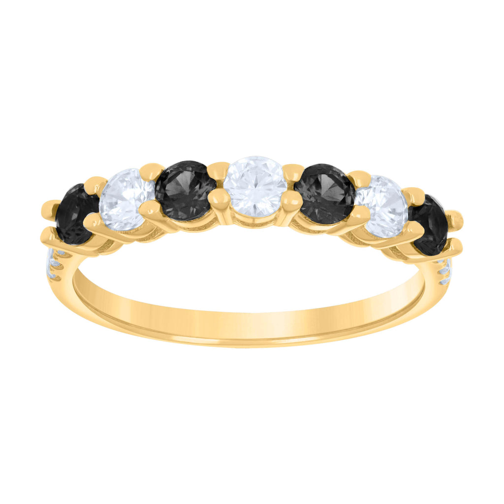 10K Yellow Gold Womens Black White Cubic-Zirconia Half Eternity Ring