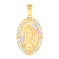 10K Tri-Color Gold Womens Cubic-Zirconia Oval Guadalupe Religious Charm Pendant