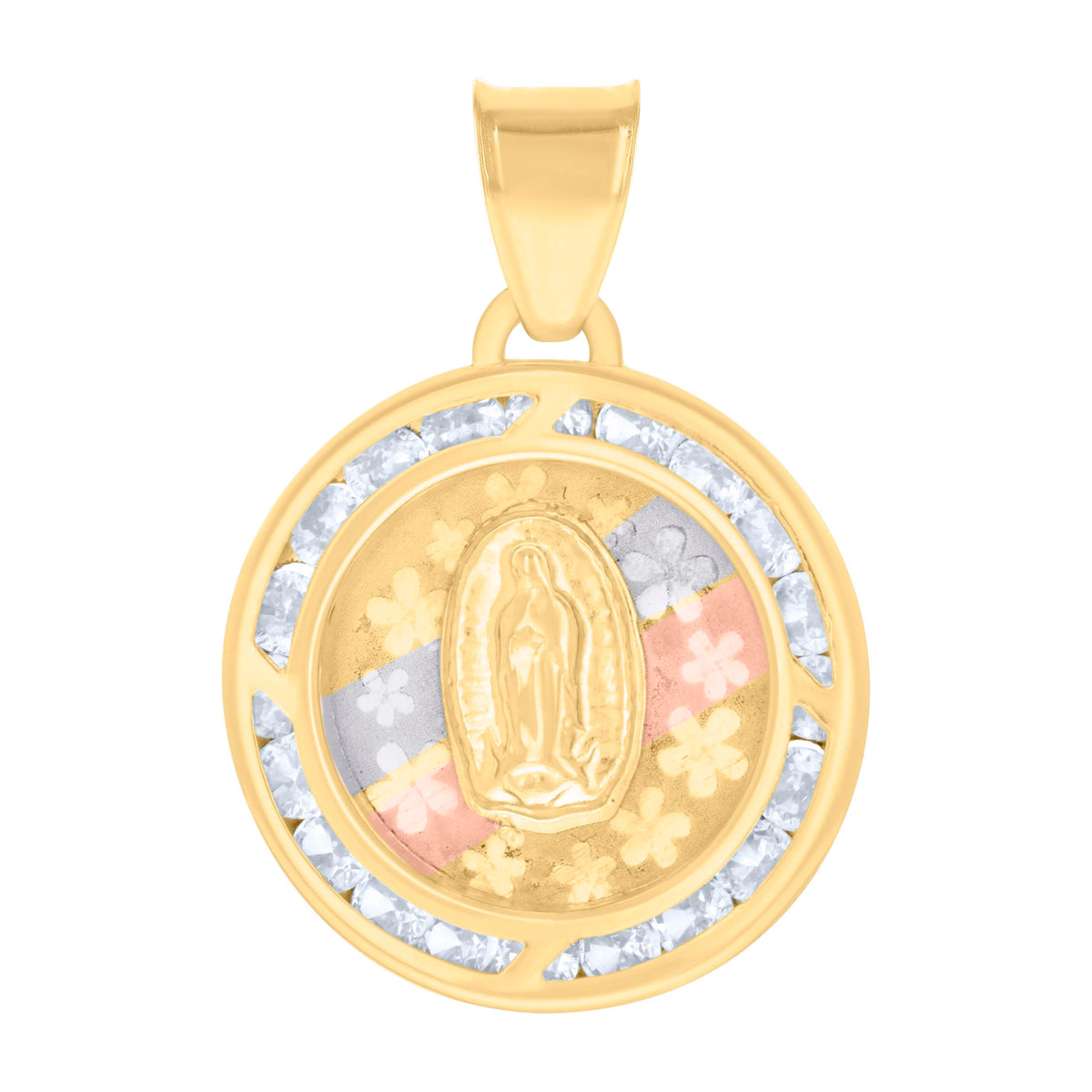 10K Tri-Color Gold Womens Cubic-Zirconia Guadalupe Religious Charm Pendant