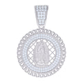 925 Sterling Silver Mens 0.84ct Moissanite Cuban Border Guadalupe/Mother Marry Religious Charm Pendant