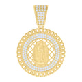 925 Sterling Silver Yellow-tone Mens 0.84ct Moissanite Cuban Border Guadalupe/Mother Marry Religious Charm Pendant