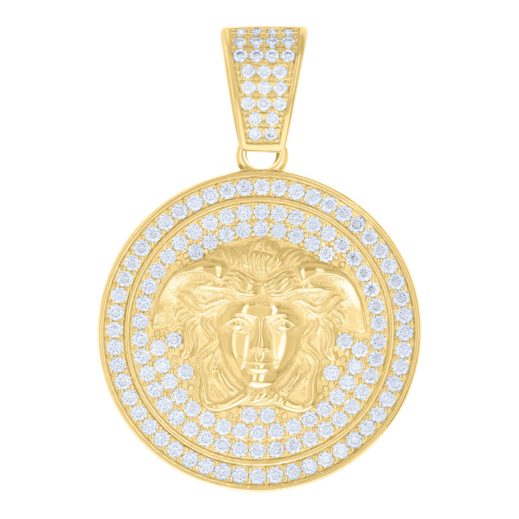 925 Sterling Silver Yellow-tone Mens 1.99ct Moissanite Medusa Egyptian Charm Pendant