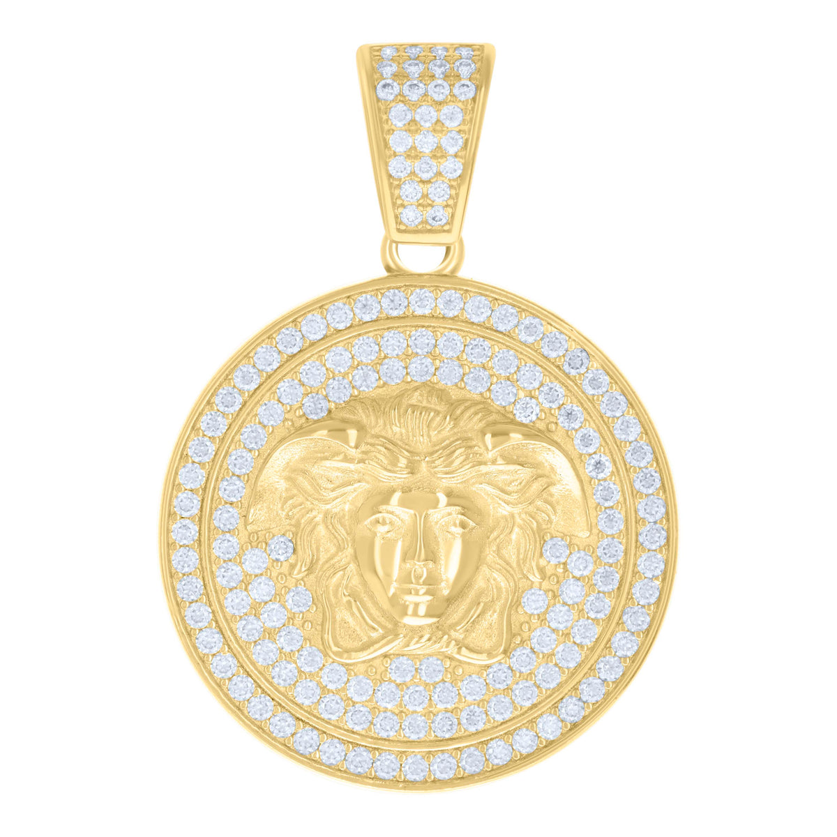 925 Sterling Silver Yellow-tone Mens 1.99ct Moissanite Medusa Egyptian Charm Pendant