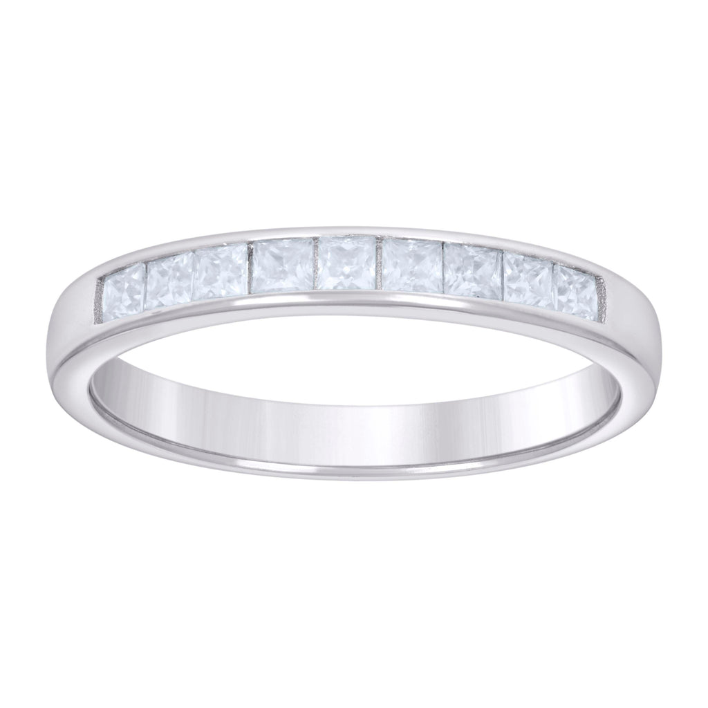 925 Sterling Silver Womens Baguette 0.80ct Moissanite Wedding Band Ring