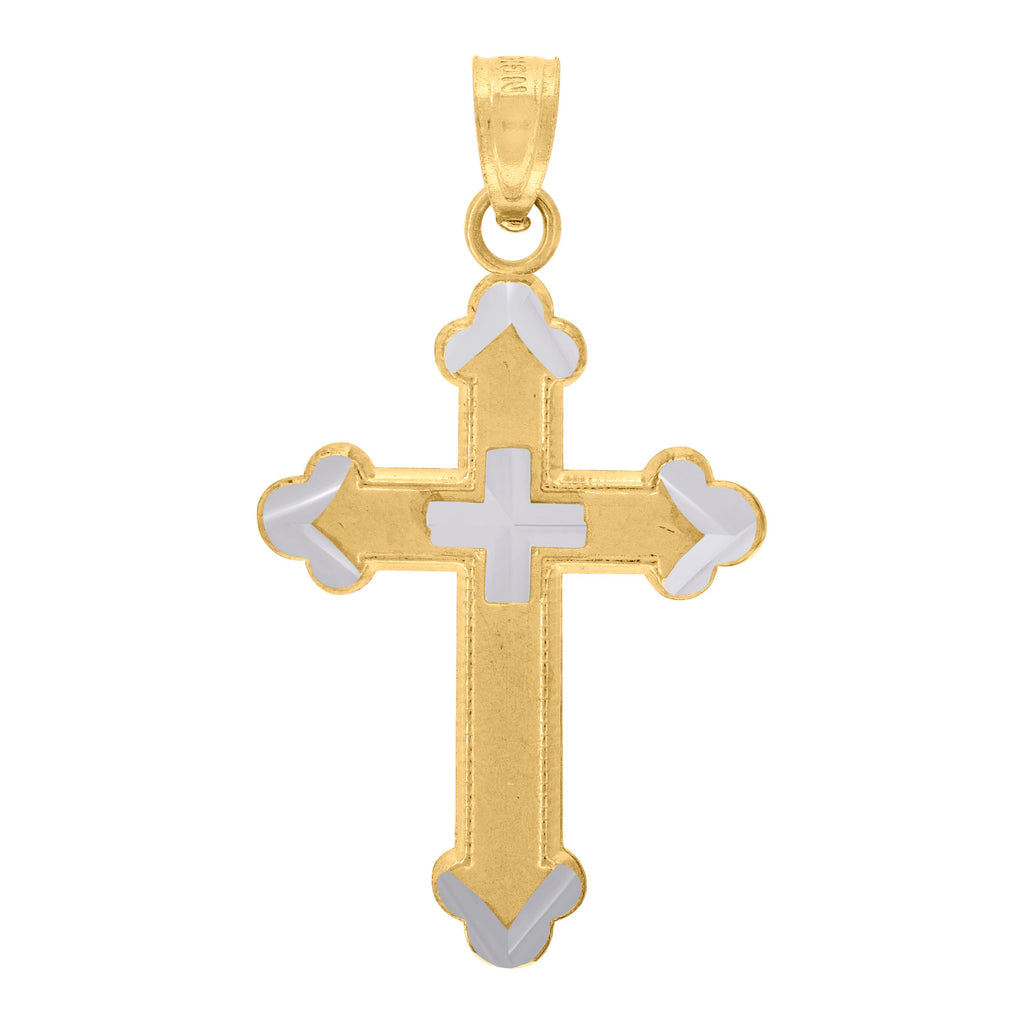 10K Two-Tone Gold Unisex Cross Religious Charm Pendant