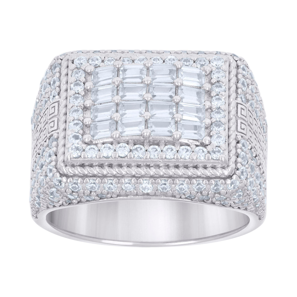 925 Sterling Silver Mens Baguette Round Cubic-Zirconia Fashion Ring Size 11