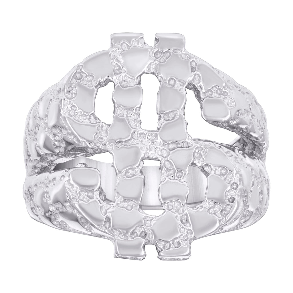 925 Sterling Silver Mens Nugget Dollar Sign Currency Ring Size 10