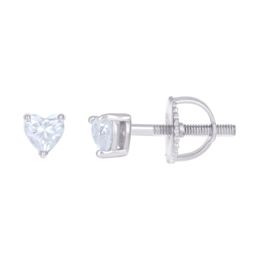 925 Sterling Silver Womens Heart Cubic-Zirconia Heart Stud Earrings