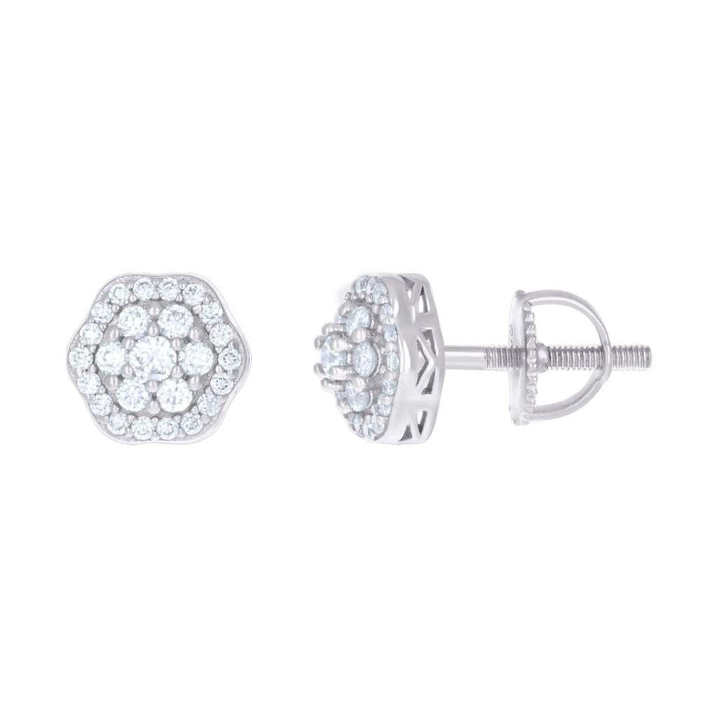 925 Sterling Silver Womens Cubic-Zirconia Flower Fashion Stud Earrings