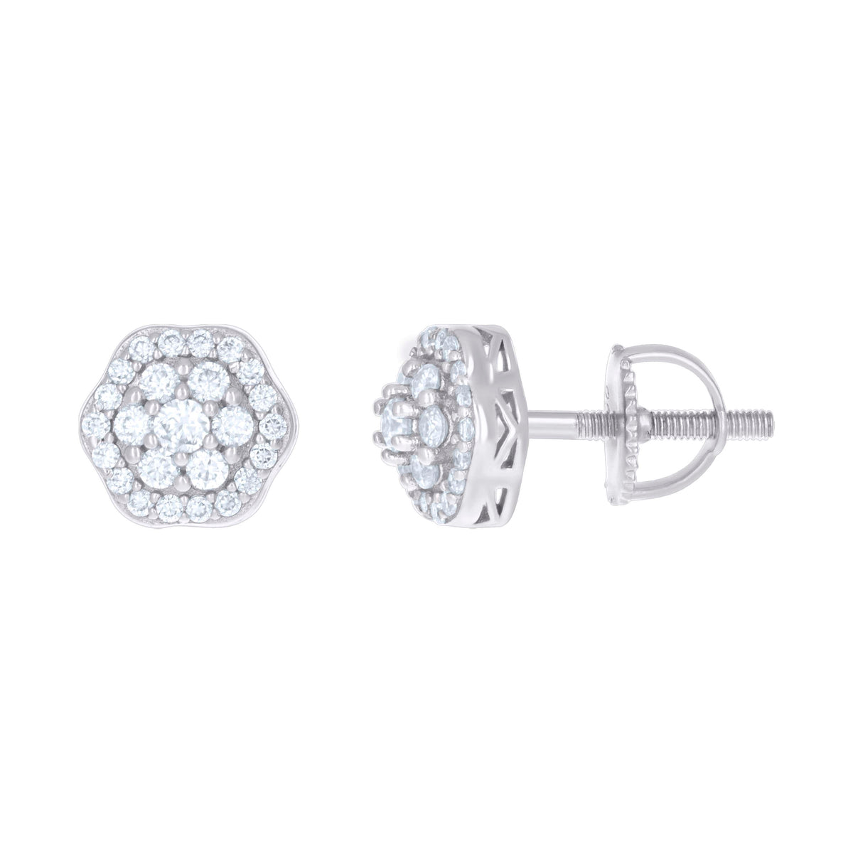 925 Sterling Silver Womens Cubic-Zirconia Flower Fashion Stud Earrings