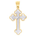 10K Two-Tone Gold Unisex Diamond-Cut Budded Cross Religious Charm Pendant
